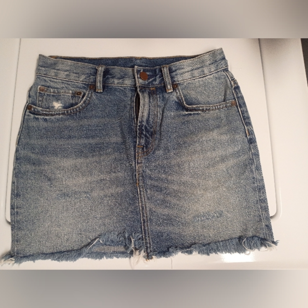 All Saints Blue Denim Mini Skirt Women's Size 4 Distressed New